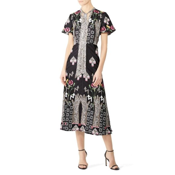 Temperley London Women's Flux Abstract Satin Midi Dress Black Size 6 - Picture 4 of 15